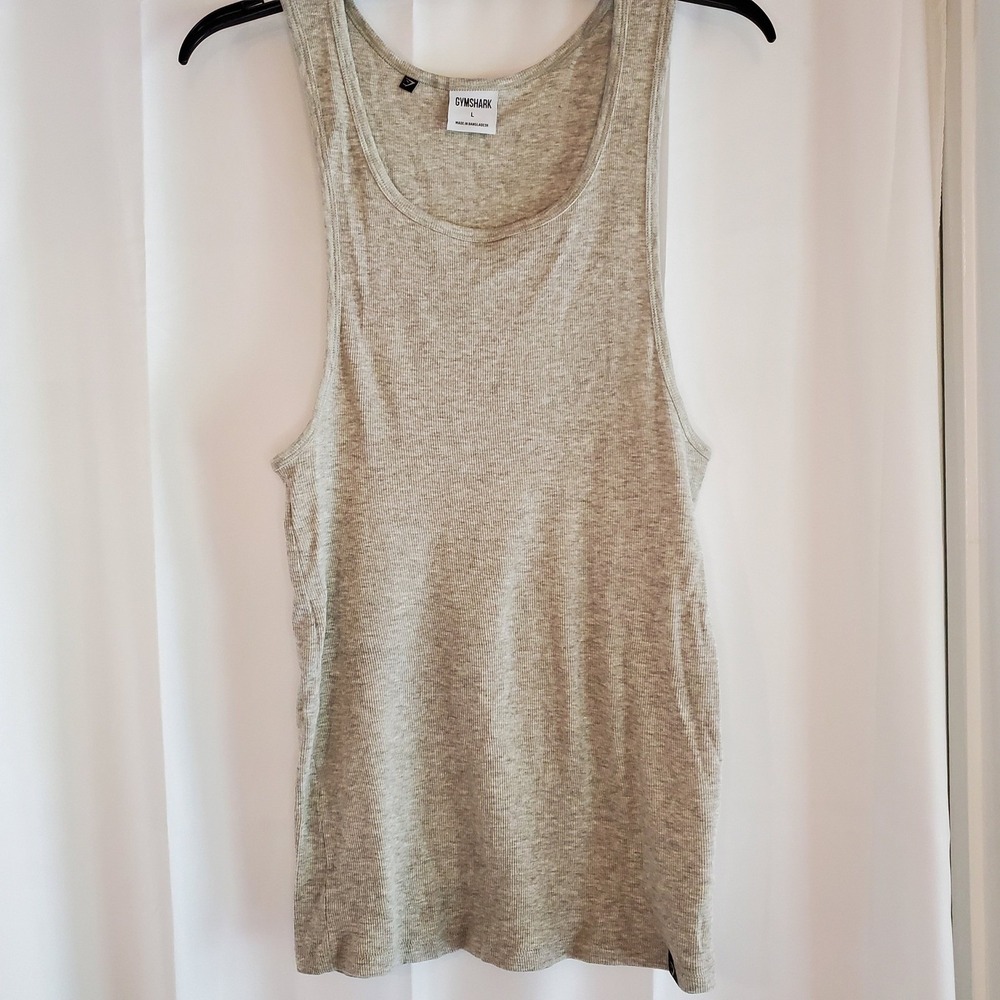 Gymshark Mens Tank Top Heathered Gray Ribbed Athletic Sleeveless Shirt L